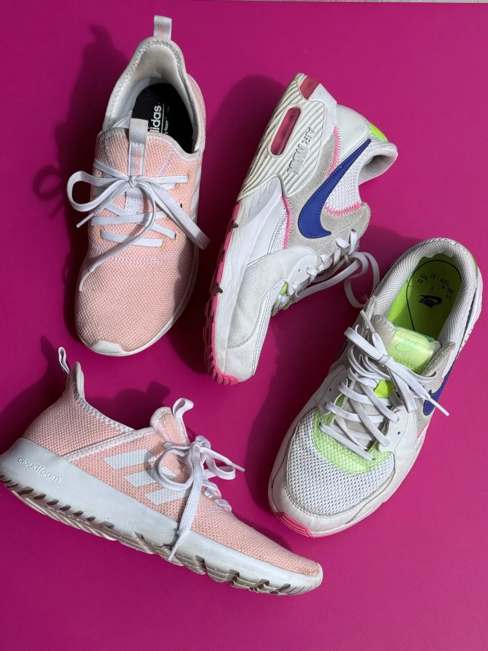 Nike Air Max Excee White, Adidas Cloudfoam Pure Pink Sneaker Bundle EU Size 40.5